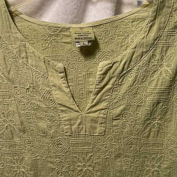 Focus Cotton Celery Green LS Tunic Size Large (clo1) - Picture 3 of 4